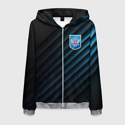 Толстовка 3D на молнии мужская Синяя абстракция и герб России, цвет: 3D-меланж