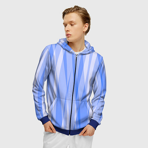 Мужская толстовка на молнии Полосатый сиренево-голубой пламенный / 3D-Синий – фото 3