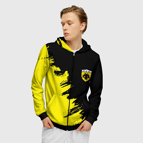 Мужская толстовка на молнии AEK sport color yellow / 3D-Черный – фото 3