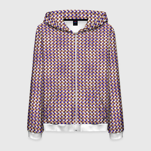 Мужская толстовка на молнии Сине-бежевый текстурированный квадраты-рябь / 3D-Белый – фото 1