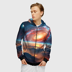 Толстовка 3D на молнии мужская Разноцветная далёкая галактика - неоновое свечение, цвет: 3D-черный — фото 2