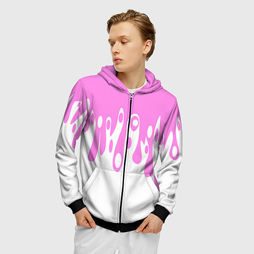 Мужская толстовка на молнии Потеки розовой краски на белом / 3D-Черный – фото 3