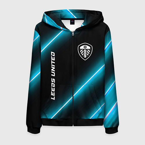 Мужская толстовка на молнии Leeds United неоновые лампы / 3D-Черный – фото 1