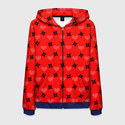 Толстовка 3D на молнии мужская Сюрикены и сердечки: красный, цвет: 3D-синий