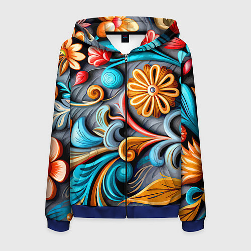 Мужская толстовка на молнии Растительный узор - нейросеть / 3D-Синий – фото 1