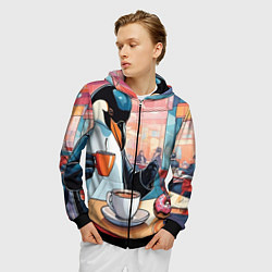 Толстовка 3D на молнии мужская Пингвин угощает в кафе, цвет: 3D-черный — фото 2