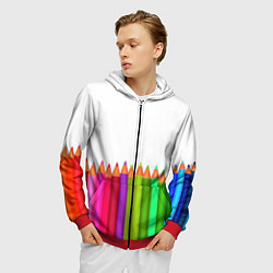 Толстовка 3D на молнии мужская Разноцветные карандаши художественные, цвет: 3D-красный — фото 2