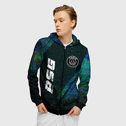 Толстовка 3D на молнии мужская PSG glitch blue, цвет: 3D-черный — фото 2