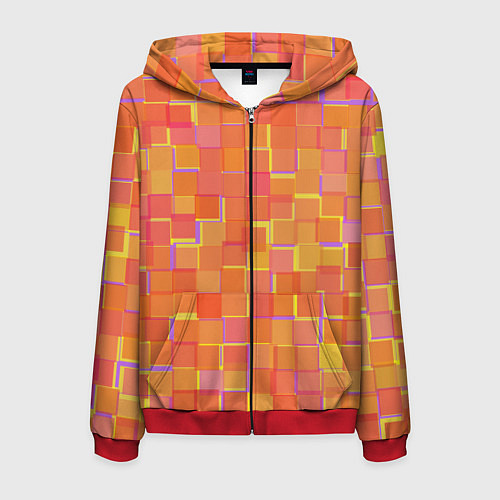 Мужская толстовка на молнии Россыпь оранжевых квадратов / 3D-Красный – фото 1