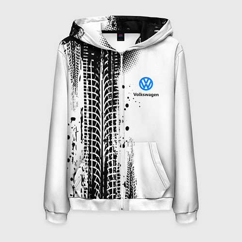Мужская толстовка на молнии Фольксваген - следы от шин / 3D-Белый – фото 1