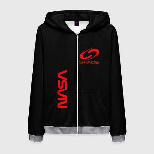 Мужская толстовка на молнии Nasa space red logo / 3D-Меланж – фото 1