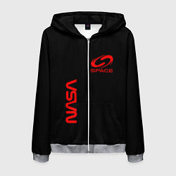 Толстовка 3D на молнии мужская Nasa space red logo, цвет: 3D-меланж