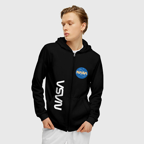 Мужская толстовка на молнии NASA logo usa space / 3D-Черный – фото 3