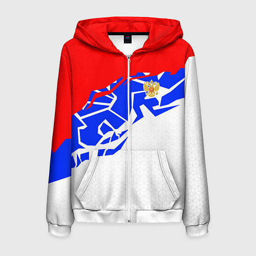Мужская толстовка на молнии Россия- астрактивный триколор / 3D-Белый – фото 1
