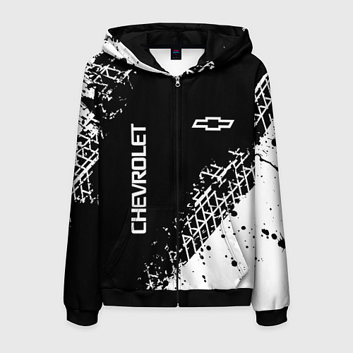 Мужская толстовка на молнии Шевроле: следы от шин / 3D-Черный – фото 1