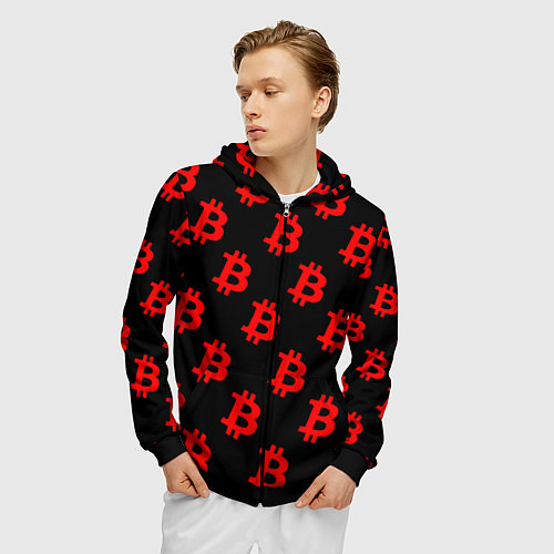 Мужская толстовка на молнии Bitcoin red logo money / 3D-Черный – фото 3