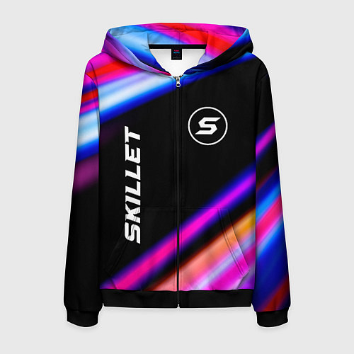 Мужская толстовка на молнии Skillet neon rock lights / 3D-Черный – фото 1