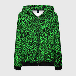Толстовка 3D на молнии мужская Чёрно-зелёный абстрактный узор, цвет: 3D-черный