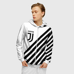 Толстовка 3D на молнии мужская Ювентус полосы, цвет: 3D-белый — фото 2