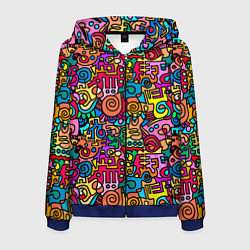 Толстовка 3D на молнии мужская Психоделические узоры - цветные дудлы, цвет: 3D-синий