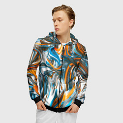 Толстовка 3D на молнии мужская Иллюзия смешанных абстрактных красок, цвет: 3D-черный — фото 2