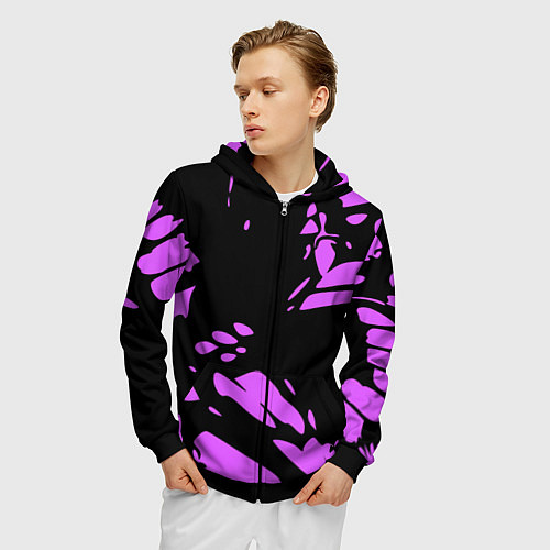 Мужская толстовка на молнии Фиолетовая абстракция / 3D-Черный – фото 3