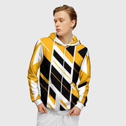 Толстовка 3D на молнии мужская Black and yellow stripes on a white background, цвет: 3D-белый — фото 2