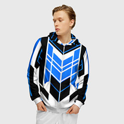 Толстовка 3D на молнии мужская Blue and black stripes on a white background, цвет: 3D-белый — фото 2