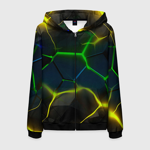 Мужская толстовка на молнии Неоновые яркие зеленые плиты с желтым светом / 3D-Черный – фото 1