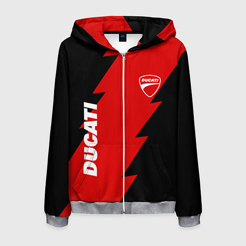 Мужская толстовка на молнии Ducati - logo / 3D-Меланж – фото 1