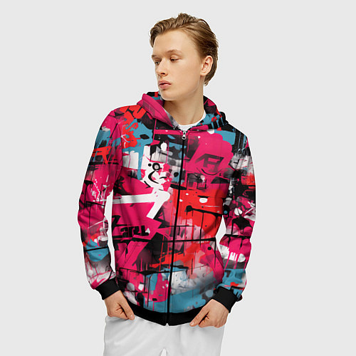 Мужская толстовка на молнии Красное граффити / 3D-Черный – фото 3