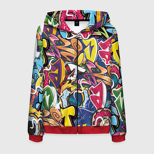 Мужская толстовка на молнии Буква т в граффити / 3D-Красный – фото 1