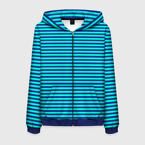 Мужская толстовка на молнии Сине-бирюзовый в полоску тельняшка / 3D-Синий – фото 1
