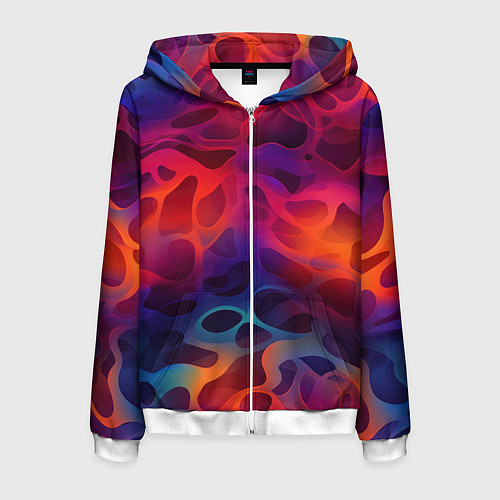 Мужская толстовка на молнии Паттерн неоновой волны / 3D-Белый – фото 1