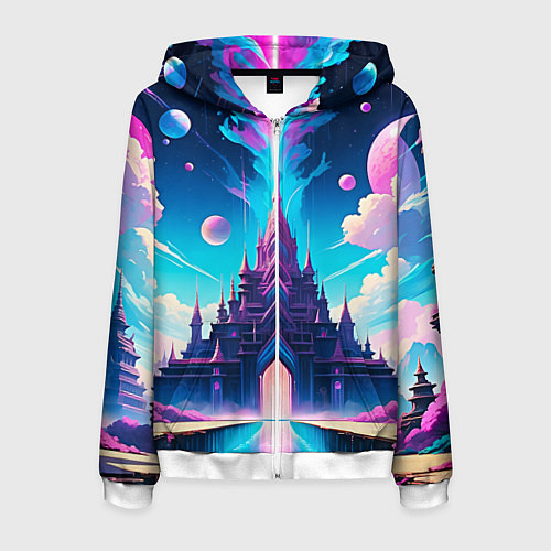 Мужская толстовка на молнии Сказочный город - пейзаж / 3D-Белый – фото 1