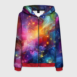 Толстовка 3D на молнии мужская Геометрический неоновый космос - нейросеть, цвет: 3D-красный