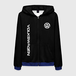 Толстовка 3D на молнии мужская Volkswagen logo white, цвет: 3D-синий