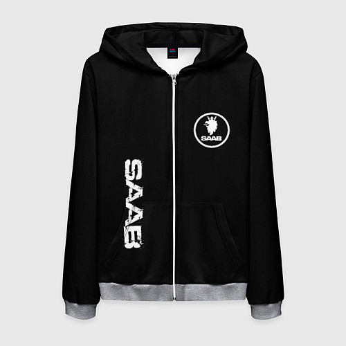 Мужская толстовка на молнии SAAB logo white / 3D-Меланж – фото 1