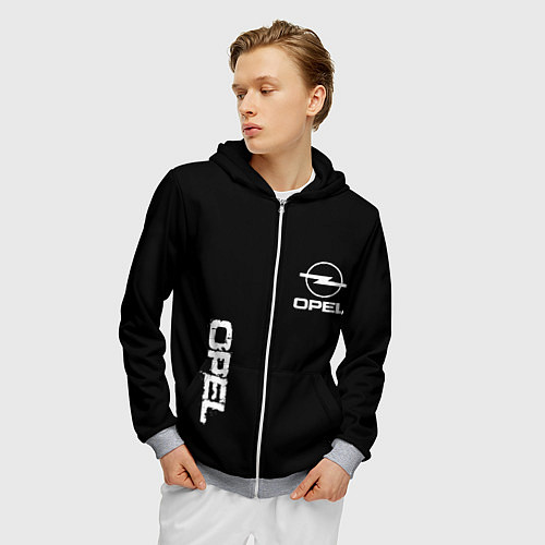 Мужская толстовка на молнии Opel white logo / 3D-Меланж – фото 3