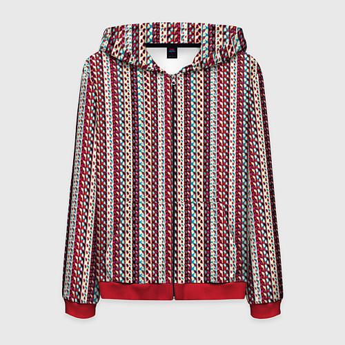 Мужская толстовка на молнии Разноцветные полосы-узоры / 3D-Красный – фото 1