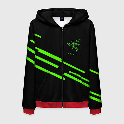 Мужская толстовка на молнии Razer line green / 3D-Красный – фото 1
