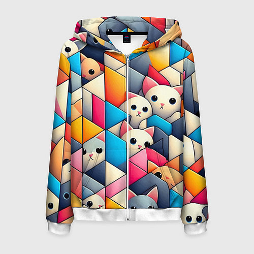 Мужская толстовка на молнии Geometric pattern with kittens - ai art / 3D-Белый – фото 1