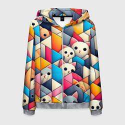 Толстовка 3D на молнии мужская Geometric pattern with kittens - ai art, цвет: 3D-меланж