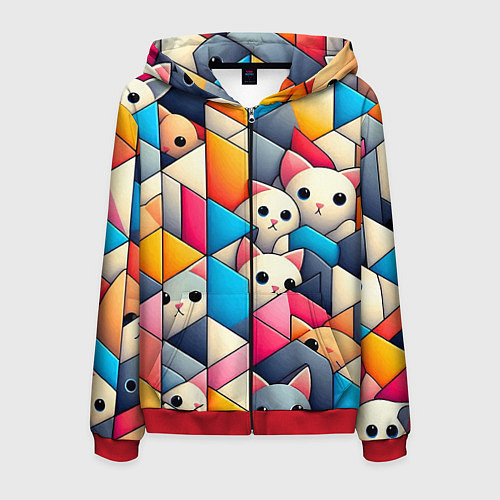 Мужская толстовка на молнии Geometric pattern with kittens - ai art / 3D-Красный – фото 1