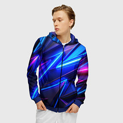 Толстовка 3D на молнии мужская Яркие неоновые геометрические линии, цвет: 3D-синий — фото 2