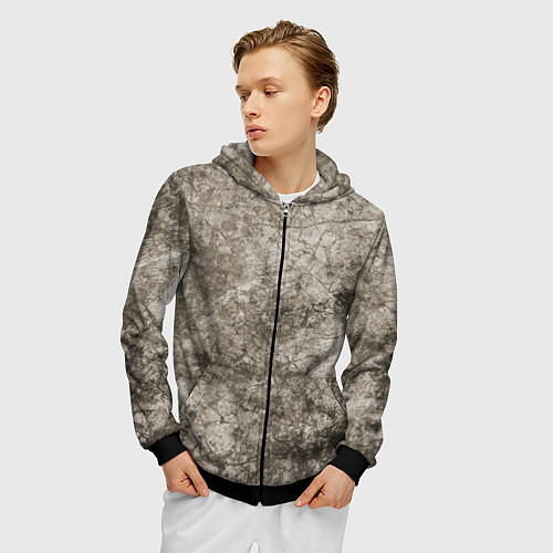 Мужская толстовка на молнии Абстракция - серый грязный гранж / 3D-Черный – фото 3