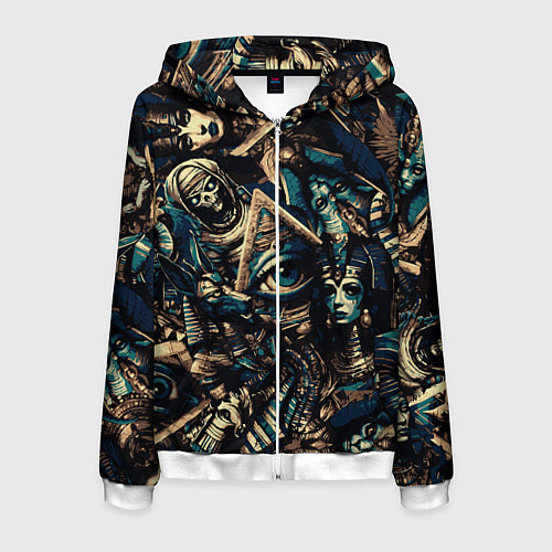 Мужская толстовка на молнии Фараон Клеопатра Анубис и пирамиды / 3D-Белый – фото 1