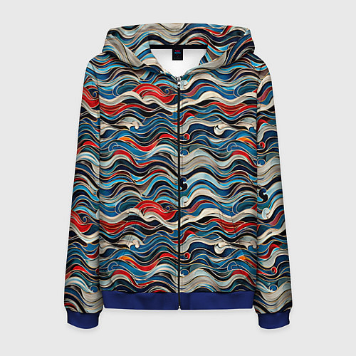 Мужская толстовка на молнии Разноцветные абстрактные волны / 3D-Синий – фото 1