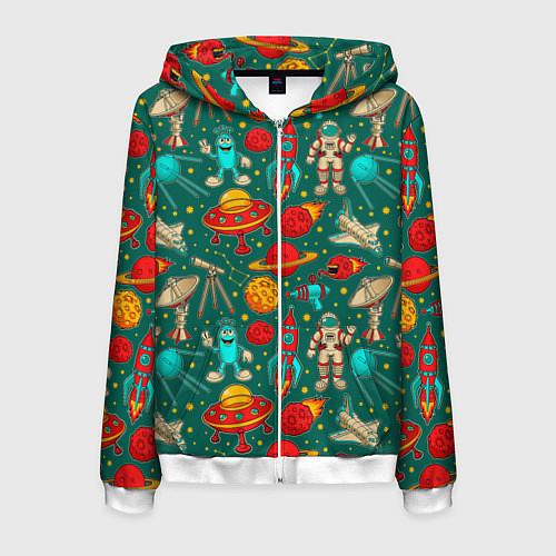 Мужская толстовка на молнии Космические персонажи / 3D-Белый – фото 1