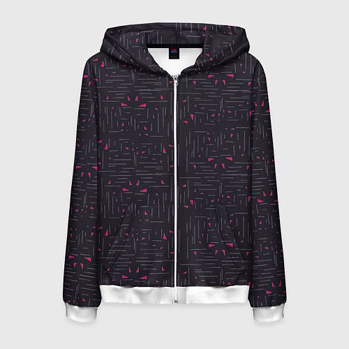 Мужская толстовка на молнии Розовые треугольники на темном / 3D-Белый – фото 1